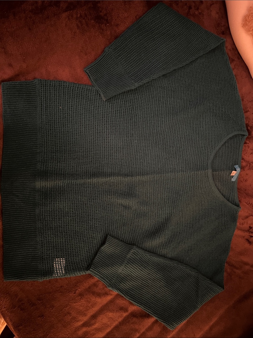 Pim + Larkin Crewneck Waffle Knit See Through Sweater - Teal